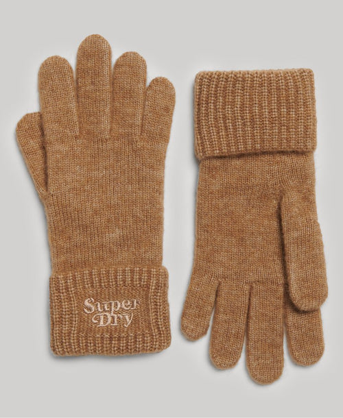 Superdry Ribbed Knitted Gloves Toasted Coconut Brown