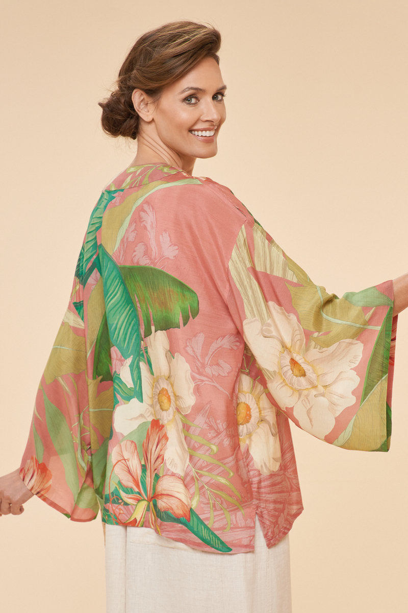 Powder Delicate Tropical Kimono Jacket in Candy