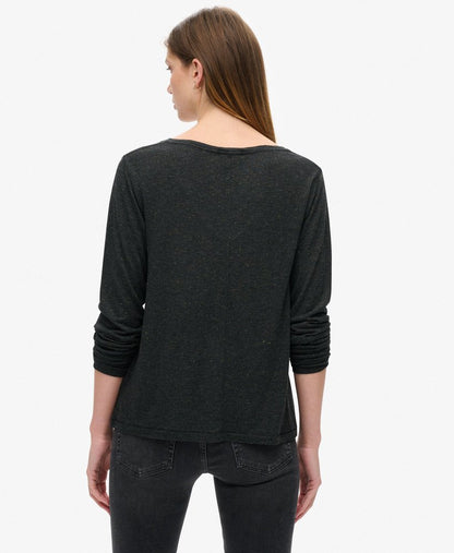 Superdry Long Sleeve Jersey V-Neck Top Black Metallic