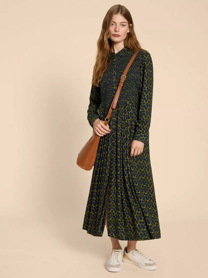 White Stuff Valeria Midi Shirt Dress Green Print