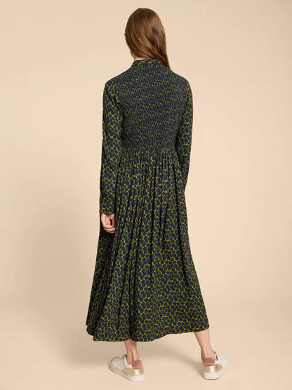 White Stuff Valeria Midi Shirt Dress Green Print