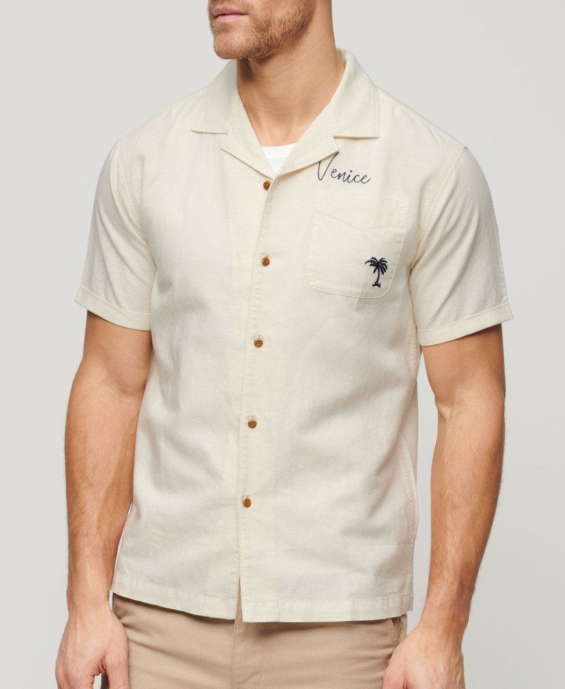 Superdry Clothing Superdry Resort Short Sleeve Shirt Eclipse Off White Superdry Shirt