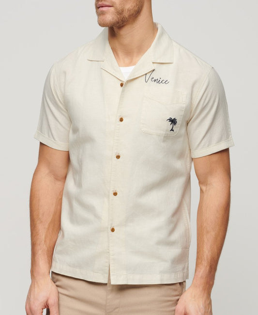 Superdry Clothing Superdry Resort Short Sleeve Shirt Eclipse Off White Superdry Shirt