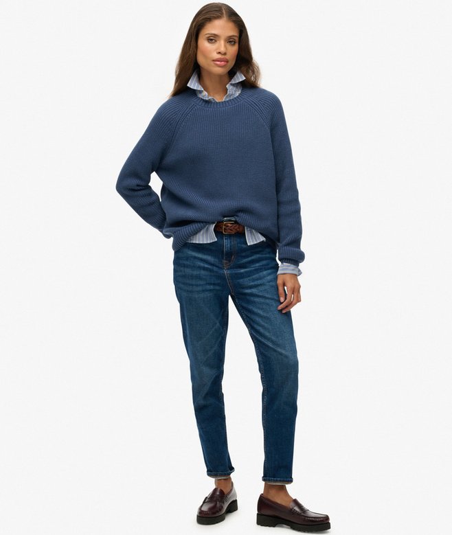Superdry Relaxed Ribbed Knitted Jumper Vintage Blue
