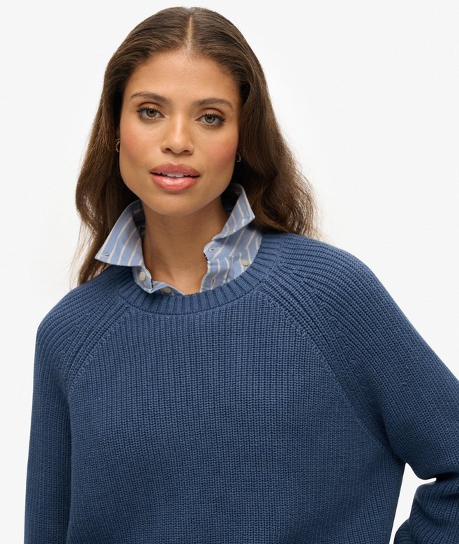Superdry Relaxed Ribbed Knitted Jumper Vintage Blue