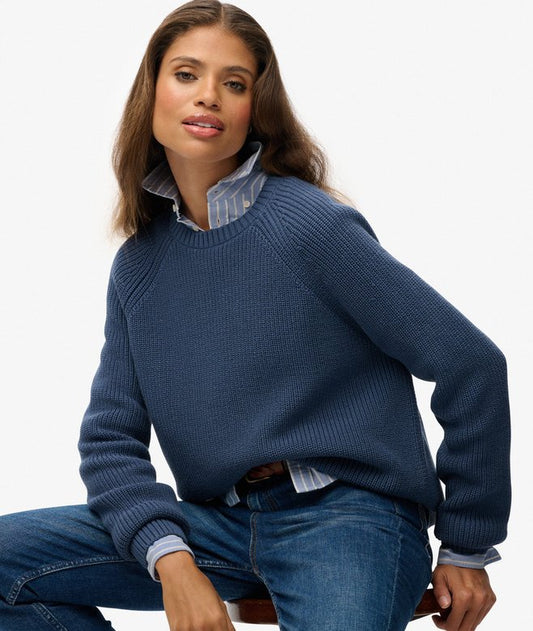 Superdry Relaxed Ribbed Knitted Jumper Vintage Blue Superdry clothing womens jumper superdry jumper