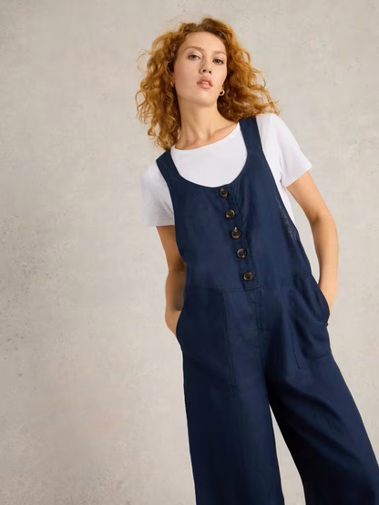 White Stuff Viola Sleeveless Linen Dungarees Dark Navy White Stuff Dungarees Womens Dungarees Linen