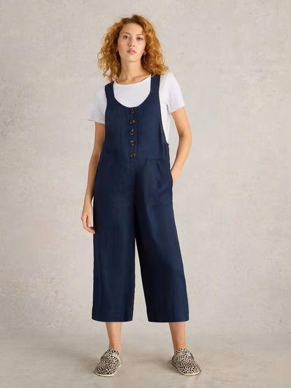 White Stuff Viola Sleeveless Linen Dungarees Dark Navy