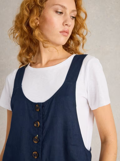 White Stuff Viola Sleeveless Linen Dungarees Dark Navy