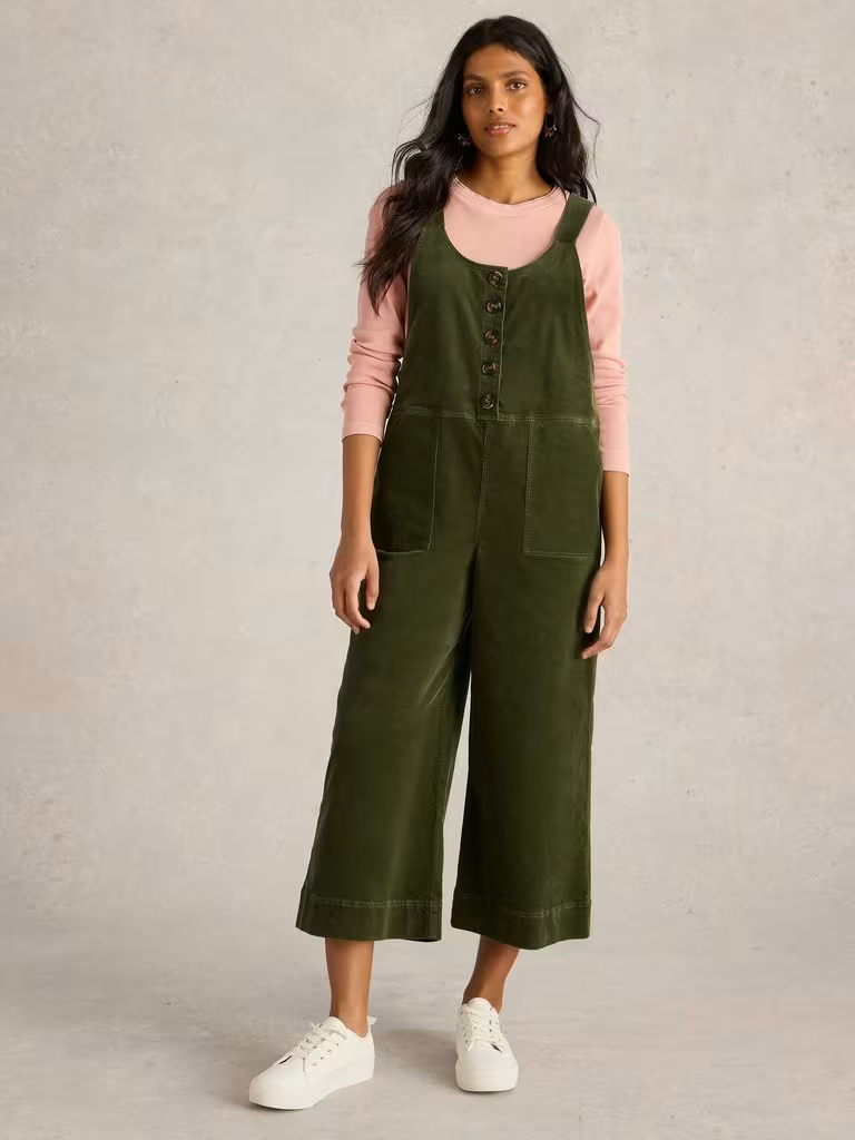 White Stuff Viola Cord Dungaree Dark Green cotton dungarees White Stuff Clothing