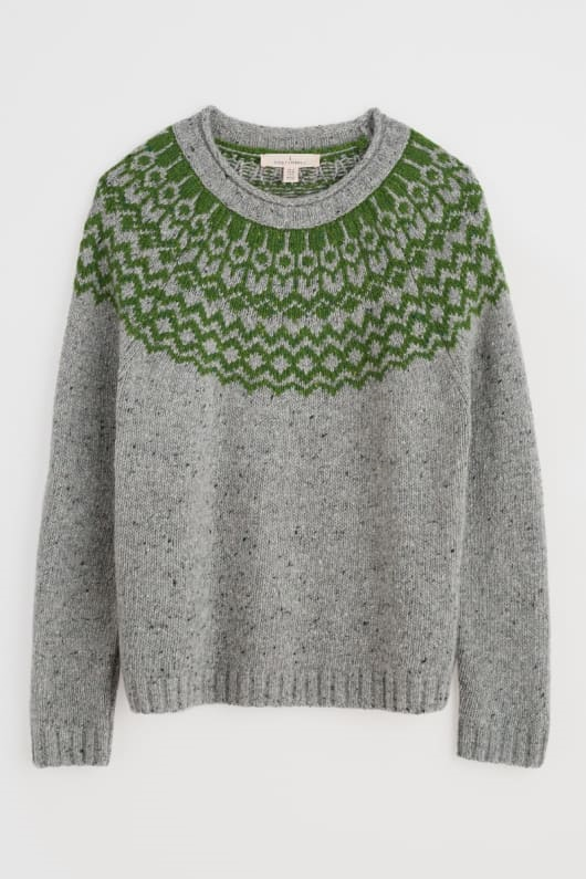 Seasalt Port Kinnis Fair Isle Jumper With Merino Wag Tail Tor Forest Green