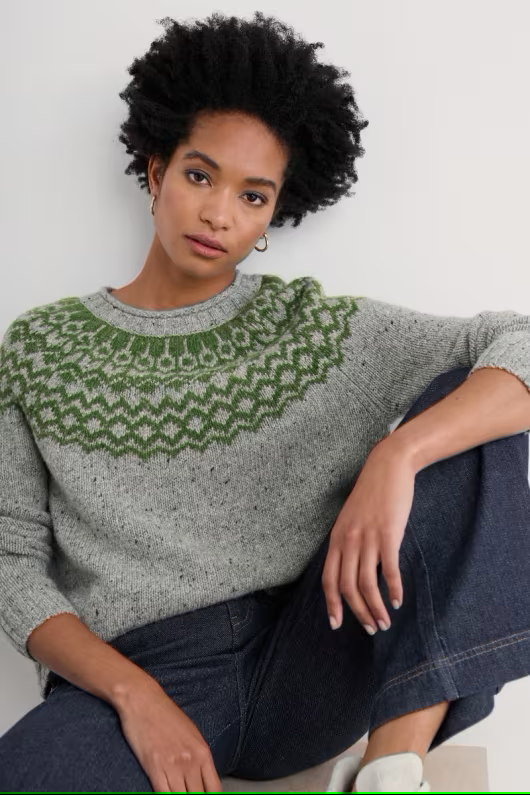 Seasalt Port Kinnis Fair Isle Jumper With Merino Wag Tail Tor Forest Green