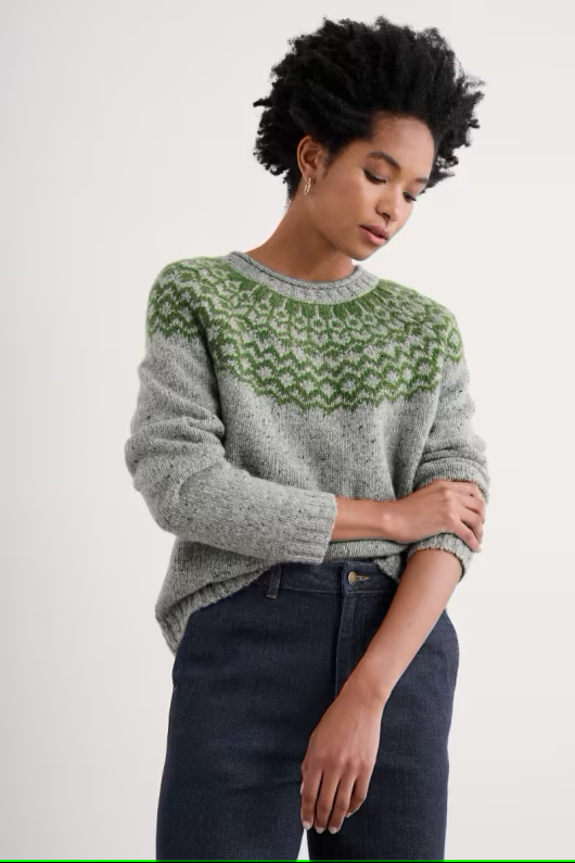 Seasalt Port Kinnis Fair Isle Jumper With Merino Wag Tail Tor Forest Green Jumper Womens Jumper Seasalt Jumper Seasalt Clothing