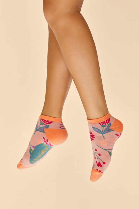 Powder Watercolour Flowers Trainer Socks Petal