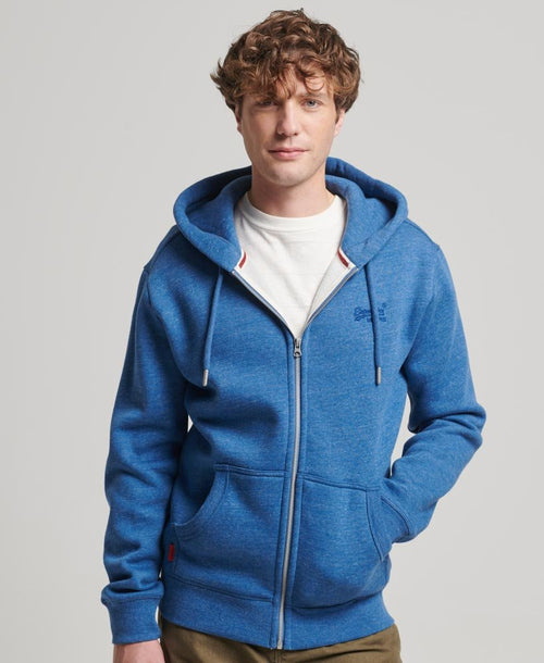 Superdry Essential Logo Zip Hoodie Midwest Blue Marl - Size: Small