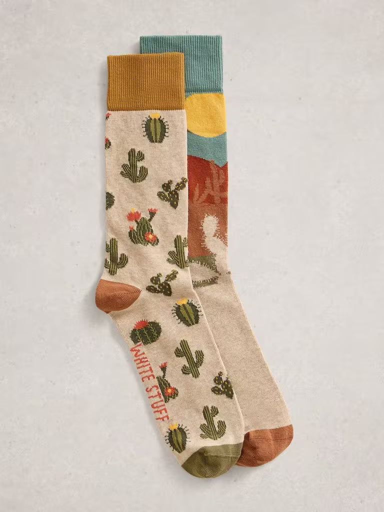 White Stuff 2 Pack Cactus Ankle Socks Orange Print