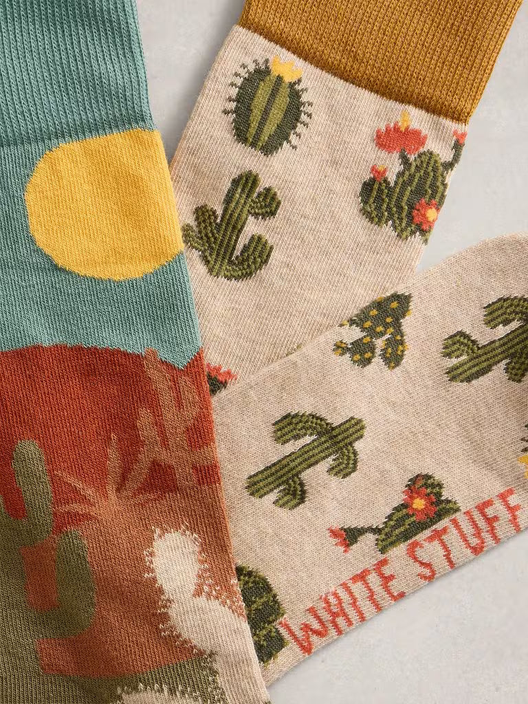 White Stuff 2 Pack Cactus Ankle Socks Orange Print