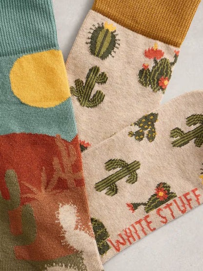 White Stuff 2 Pack Cactus Ankle Socks Orange Print