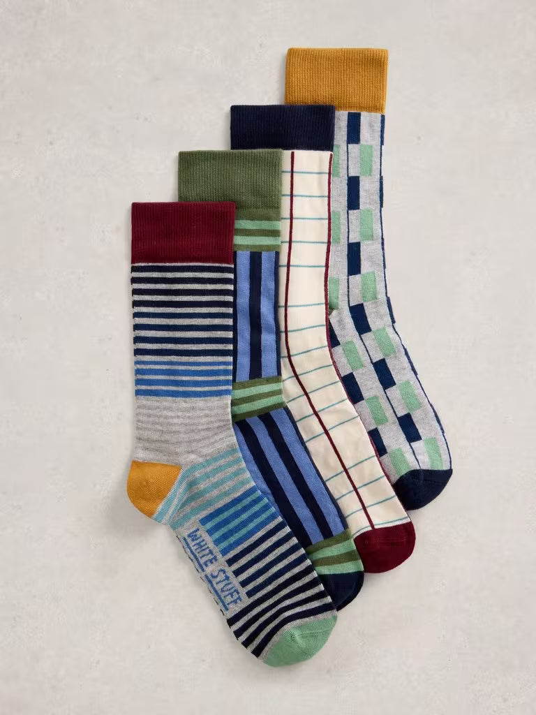 White Stuff 4 Pack Geo Print Ankle Socks Green Multi