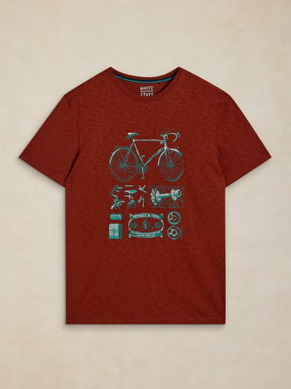White Stuff Abersoch Graphic Tee Red Print. Men's t-shirt with Crew Neck and Short Sleeve that's Classic Fit and Machine Washable Material: 100% Cotton