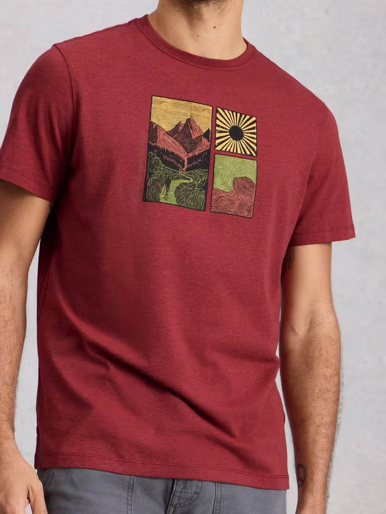 White Stuff Abersoch Hike Graphic Tee Red Print mens t-shirt with Crew Neck and Short Sleeve that's Regular Fit and Machine Washable Colour: Red Prin