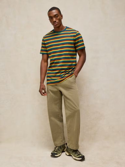 White Stuff Abersoch Stripe Tee Brown Multi men's Crew Neck t-shirt with Short Sleeve a Classic Fit and Machine Washable. Material: 100% Cotton