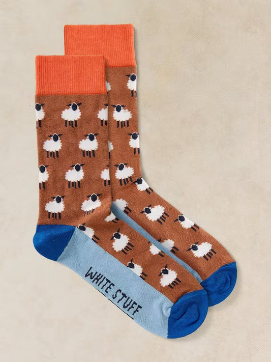 White Stuff All Over Sheep Ankle Sock Dark Chartreuse