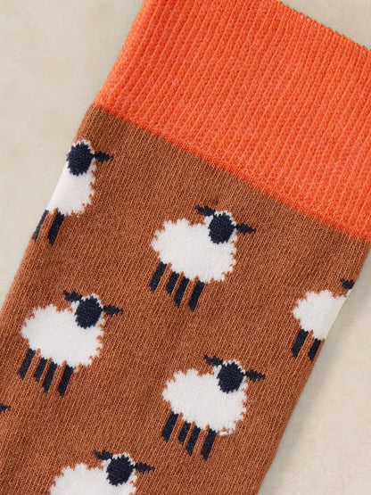 White Stuff All Over Sheep Ankle Sock Dark Chartreuse