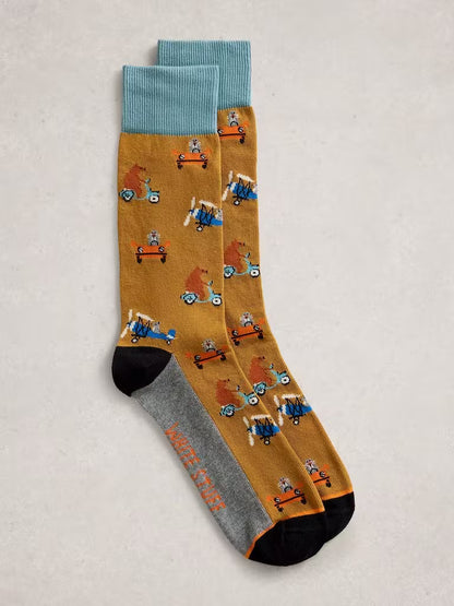 White Stuff Animals On The Go Ankle Socks Chartreuse Multi