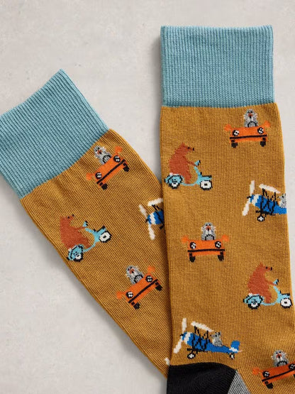 White Stuff Animals On The Go Ankle Socks Chartreuse Multi