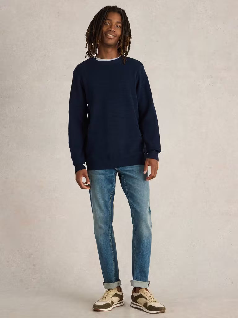 White Stuff Attadale Long Sleeve Crew Neck Jumper Dark Navy mens Crew Neck with Long Sleeve and a Classic Fit that's Machine Washable Colour: Dark Navy Material: 100% Organic Cotton