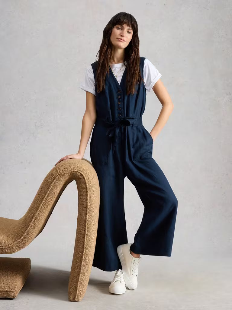 White Stuff Betty Linen Jumpsuit Dark Navy