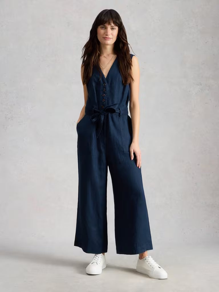 White Stuff Betty Linen Jumpsuit Dark Navy