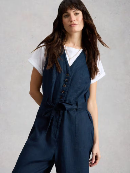 White Stuff Betty Linen Jumpsuit Dark Navy