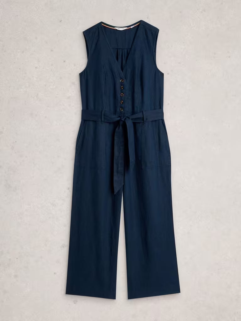 White Stuff Betty Linen Jumpsuit Dark Navy