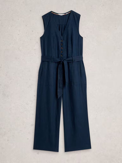 White Stuff Betty Linen Jumpsuit Dark Navy