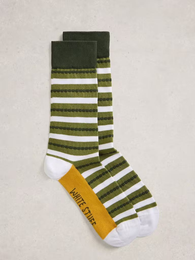 White Stuff Block Striped Socks Green Multi