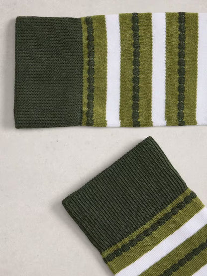 White Stuff Block Striped Socks Green Multi