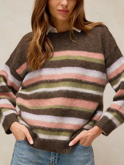 White Stuff Blurred Stripe Jumper Brown