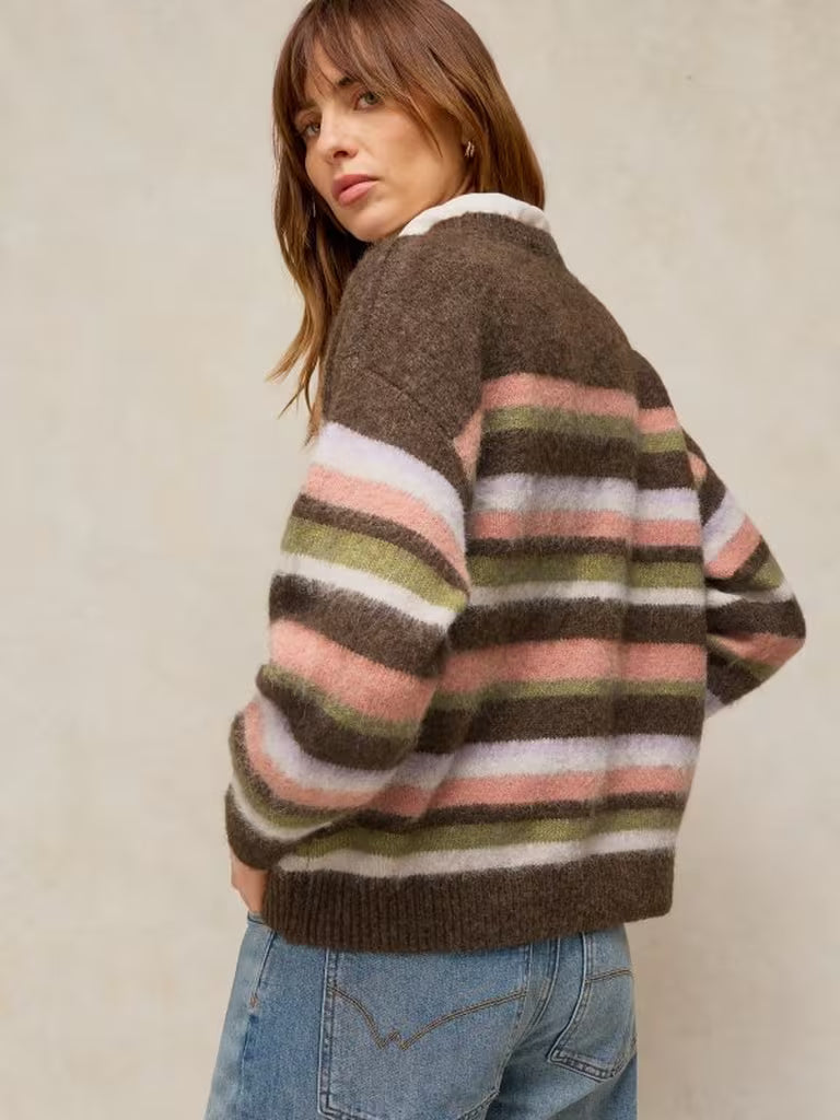 White Stuff Blurred Stripe Jumper Brown