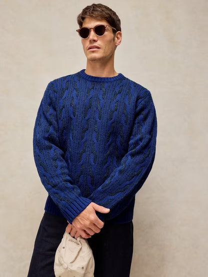White Stuff Brixham Cable Jumper Bright Blue. Mens Round Neck jumper with Long Sleeve and Regular Fit that's Machine Washable Material: 80% Lambswool & 20% Nylon