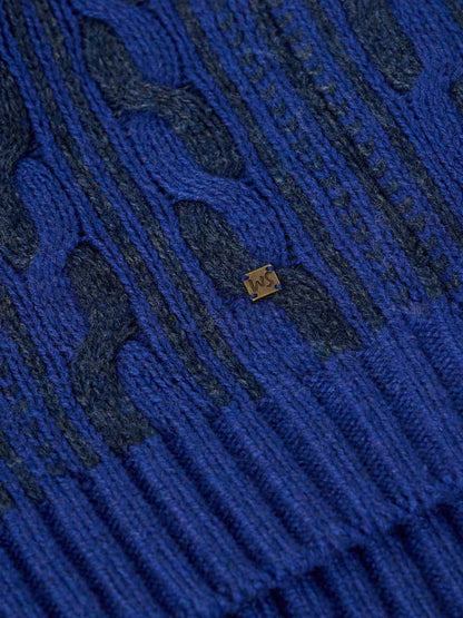 White Stuff Brixham Cable Jumper Bright Blue. Mens Round Neck jumper with Long Sleeve and Regular Fit that's Machine Washable Material: 80% Lambswool & 20% Nylon