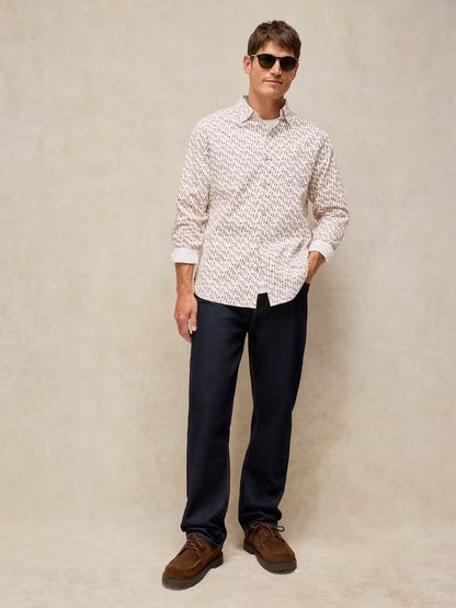 White Stuff Burton Slim Oxford Shirt White Print. Men's smart shirt with Collar long Sleeve and Slim Fit that's Machine Washable Material: 100% Organic Cotton