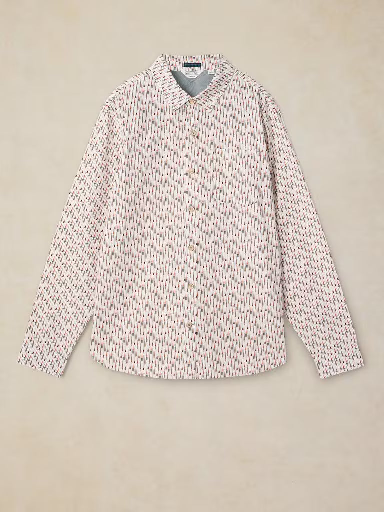 White Stuff Burton Slim Oxford Shirt White Print. Men's smart shirt with Collar long Sleeve and Slim Fit that's Machine Washable Material: 100% Organic Cotton