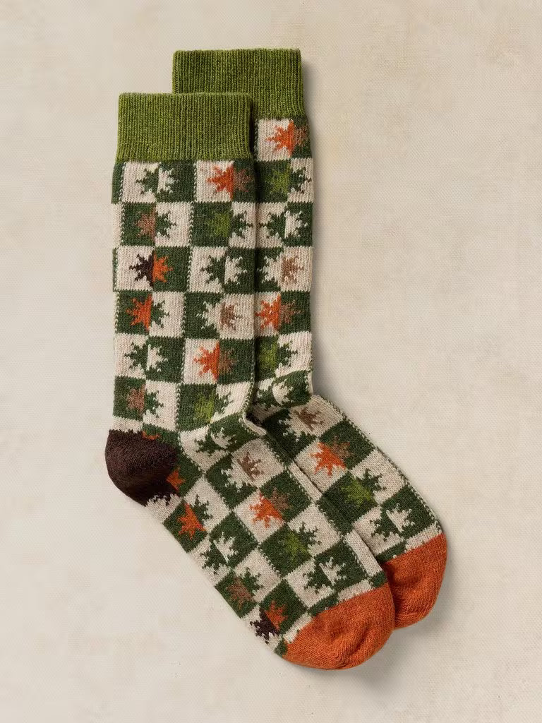 White Stuff Checkerboard Star Cosy Sock Green Multi