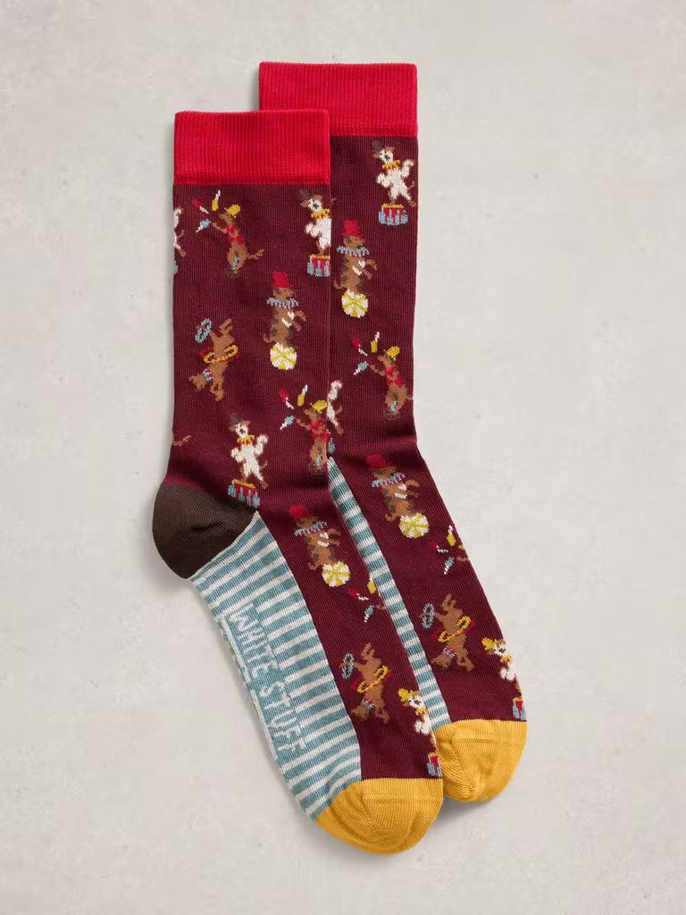 White Stuff Circus Animals Ankle Socks Red