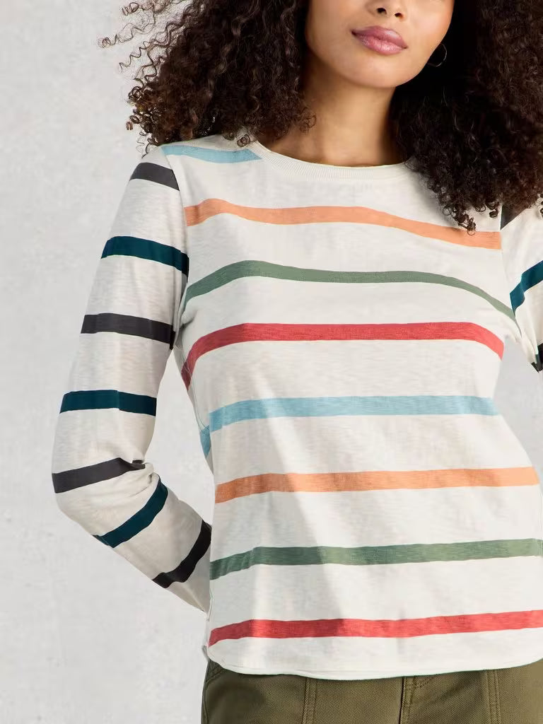 White Stuff Clara Long Sleeve Striped Tee Ivory Multi