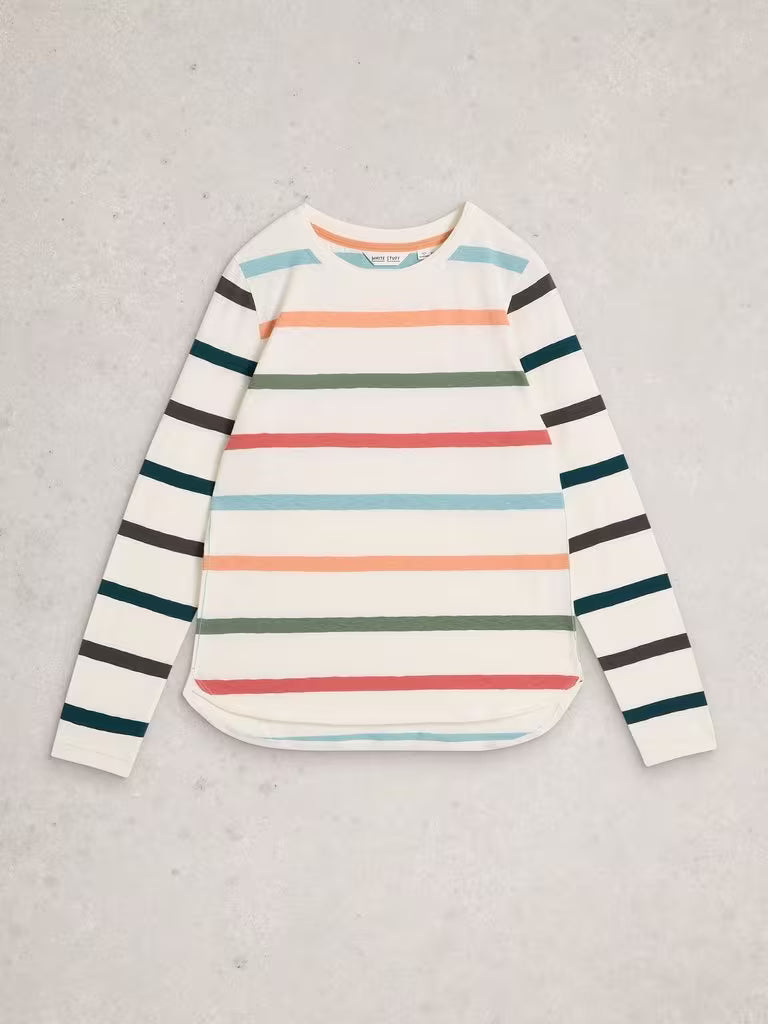 White Stuff Clara Long Sleeve Striped Tee Ivory Multi