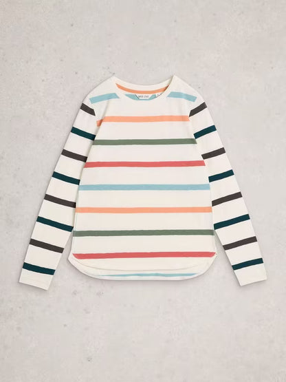 White Stuff Clara Long Sleeve Striped Tee Ivory Multi