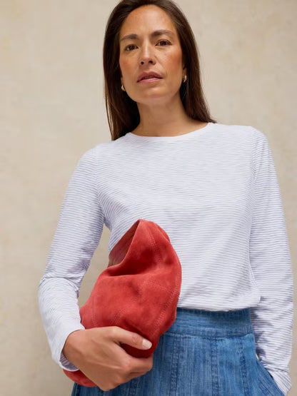 White Stuff Clara Long Sleeve Texture Tee White Multi womens Crew Neck with a Long Sleeve that's Regular Fit and Machine Washable Colour: White Multi Material: 100% Cotton 